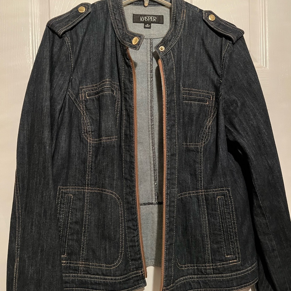 Kasper denim jacket, used, gold accent size 16
